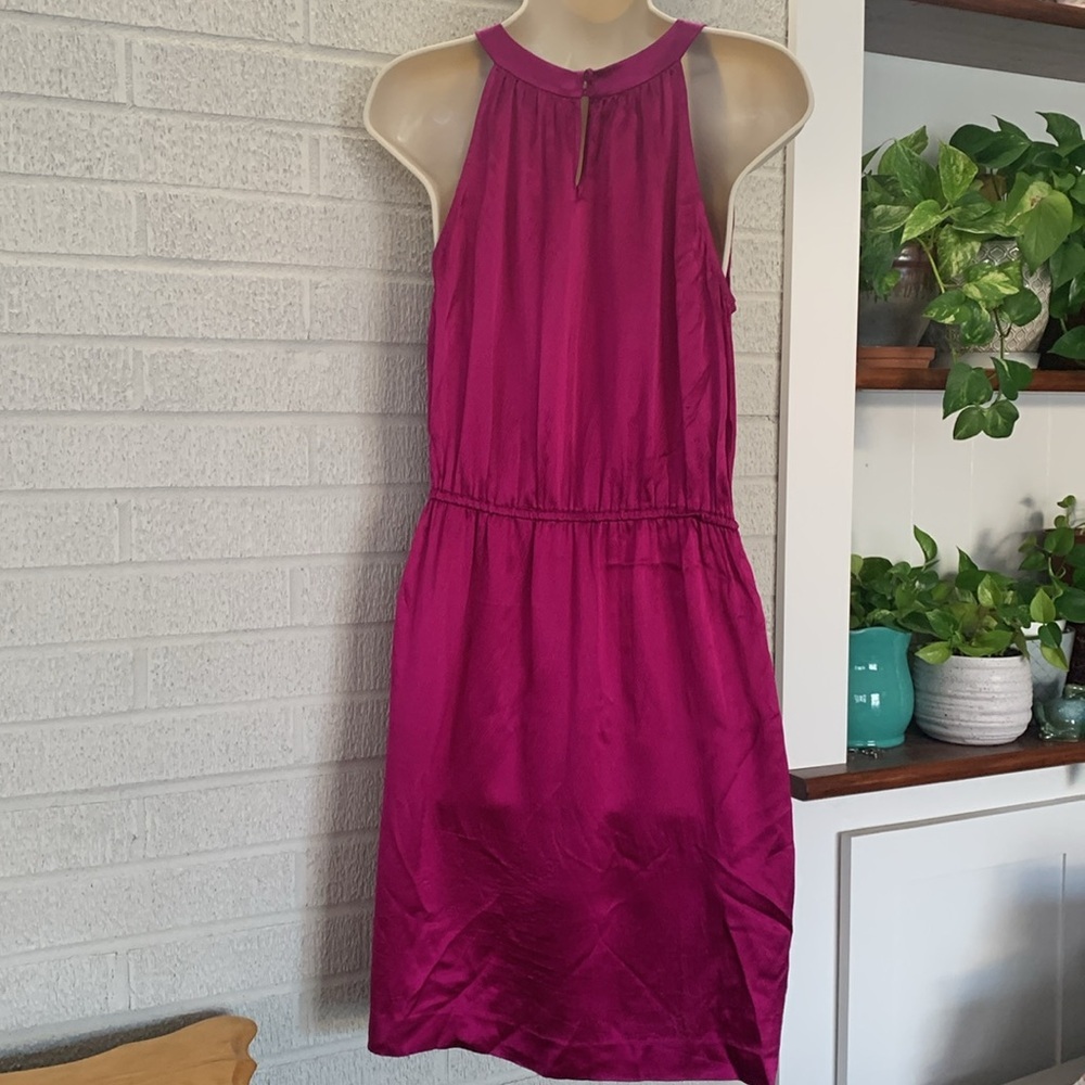 Rebecca Taylor Silk Fuchsia Size 6 Sleeveless Dress Ruffle Detail Pockets EUC - Picture 3 of 14